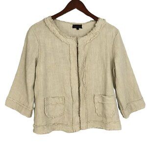 Epoca Womens Fringe Boho Cardigan Beige Cotton Knit Career Made In italy Sz M